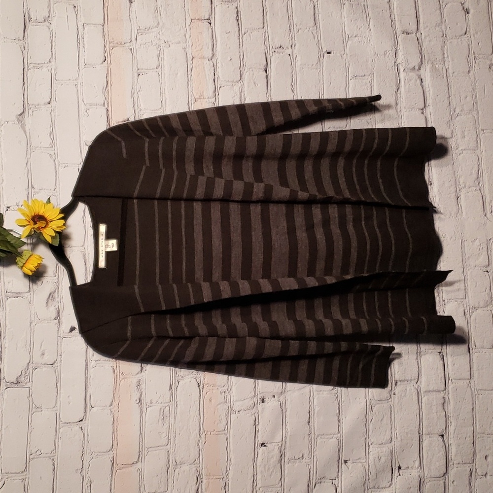 Max Studio cardigan w/ hood stripe black and grey wool SzS